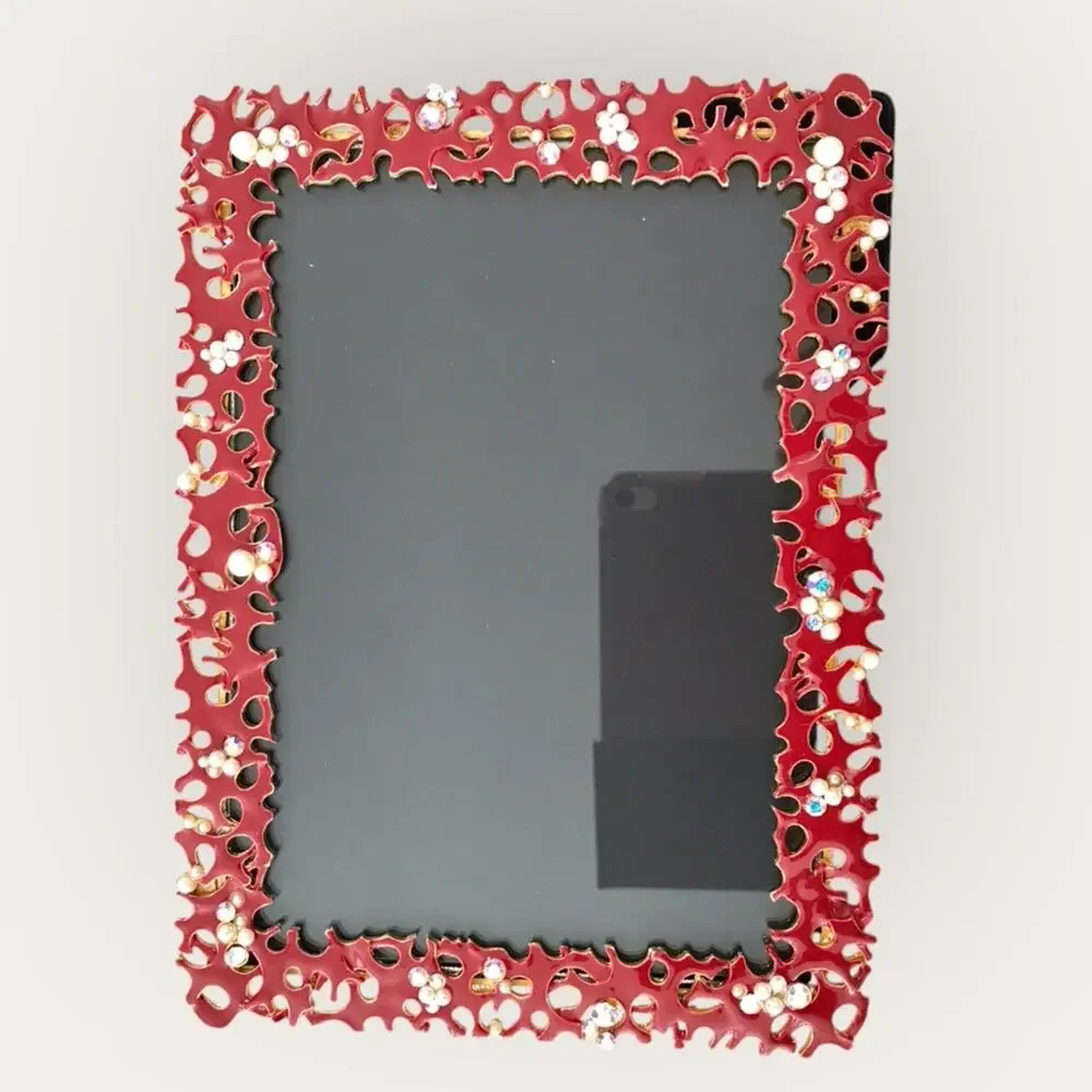 Papyrus Red Vintage Enameled Jeweled & Faux Pearl Decorative Frame 5 X 7